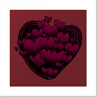 Maroon Hearts Patterned Swirl Heart Posters and Art